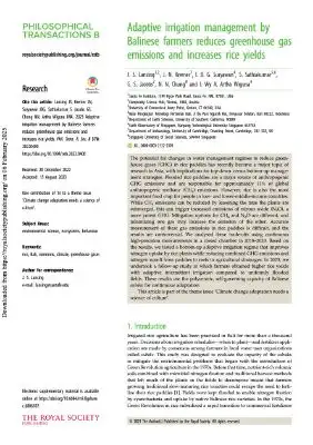 Thumbnail for "Adaptive irrigation management by Balinese farmers reduces greenhouse gas emissions and increases rice yields"