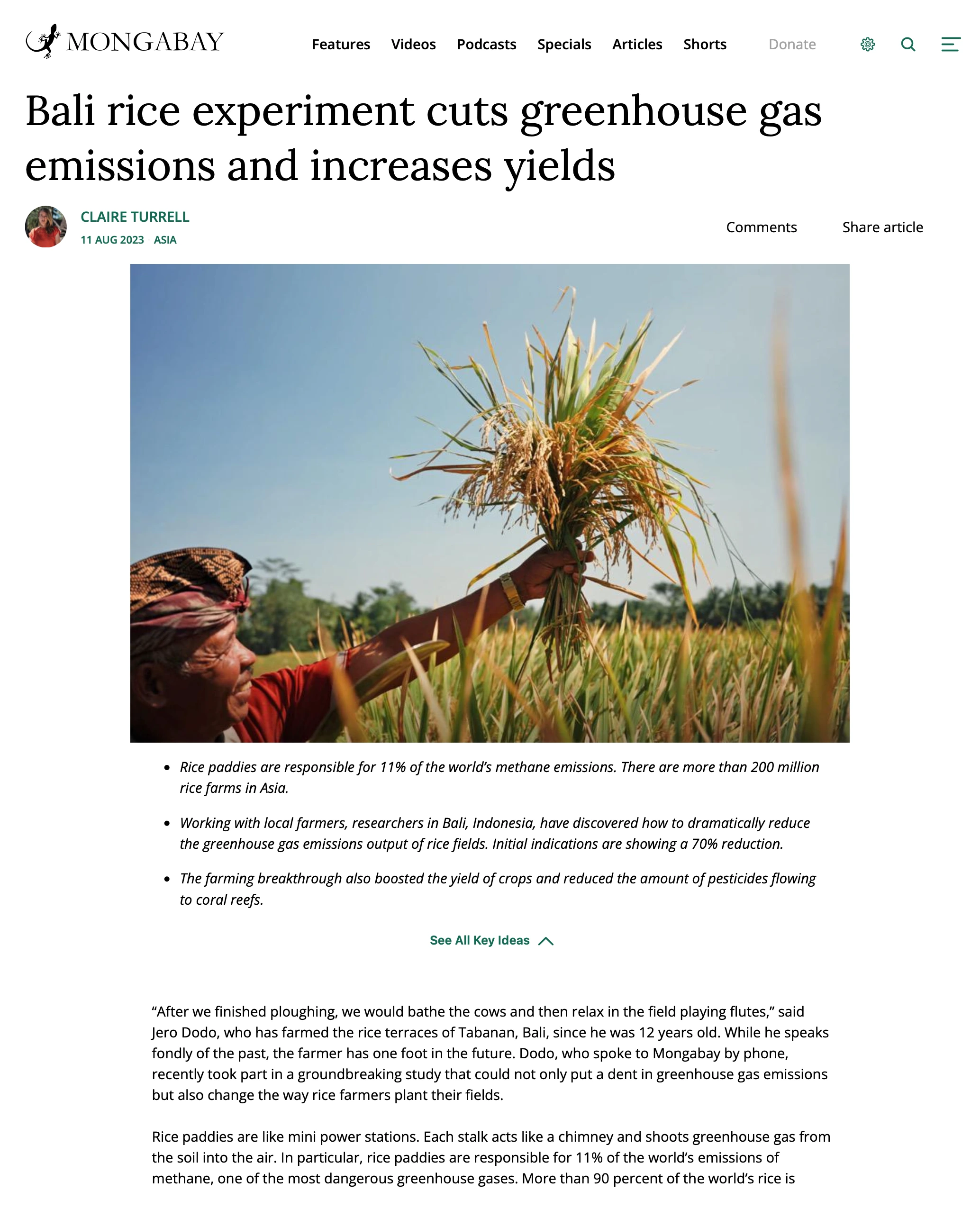 Thumbnail for "Bali rice experiment cuts greenhouse gas emissions and increases yields"