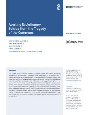 Thumbnail for "Averting Evolutionary Suicide from the Tragedy of the Commons"